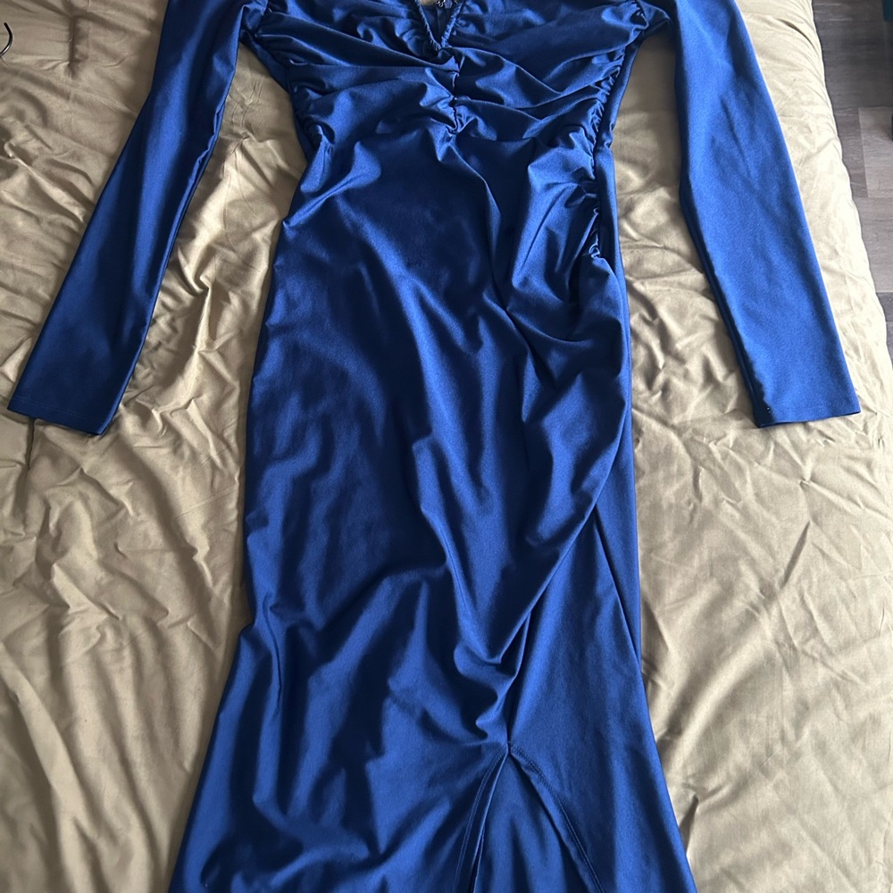 Elegant Blue Long Sleeve Dress